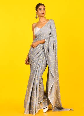 Grey Blended Chiffon With Golden Polka 1