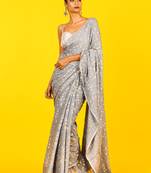 Grey Blended Chiffon With Golden Polka