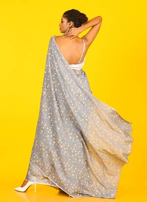 Grey Blended Chiffon With Golden Polka 3