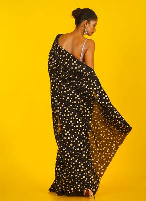 Black Blended Chiffon With Golden Polka 3