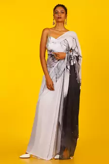 Black & White Impulse Blended Georgette Digital Printed Saree