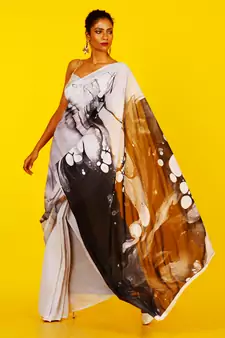 Black & White Impulse Blended Georgette Digital Printed Saree