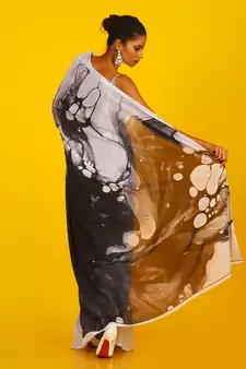 Black & White Impulse Blended Georgette Digital Printed Saree