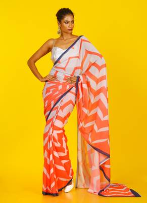 Coral Fling Blended Georgette Digital Printed Saree 1