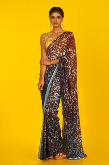 Brown Kitsch Ikkat Blended Georgette Digital Printed Saree