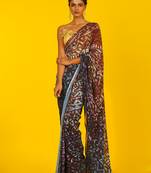 Brown Kitsch Ikkat Blended Georgette Digital Printed Saree