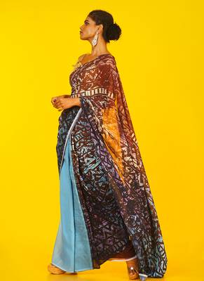 Brown Kitsch Ikkat Blended Georgette Digital Printed Saree 2