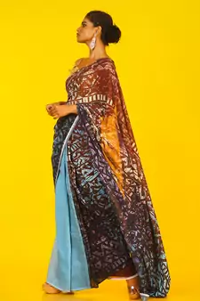Brown Kitsch Ikkat Blended Georgette Digital Printed Saree