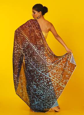 Brown Kitsch Ikkat Blended Georgette Digital Printed Saree 3