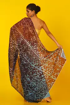 Brown Kitsch Ikkat Blended Georgette Digital Printed Saree