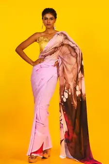 Pink & Red Impulse Blended Georgette Digital Printed Saree