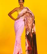 Pink & Red Impulse Blended Georgette Digital Printed Saree