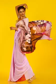 Pink & Red Impulse Blended Georgette Digital Printed Saree