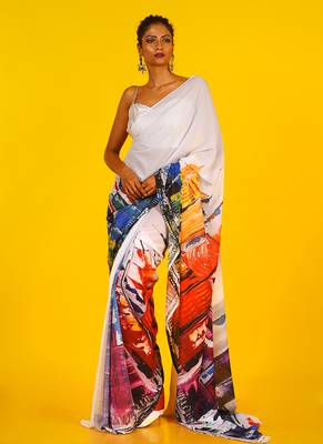 Multi Sky Line Blended Georgette Digital Printed Saree 1