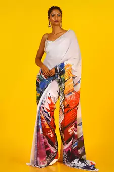 Multi Sky Line Blended Georgette Digital Printed Saree