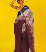 Brown & Black Aves Blended Georgette Digital Printed Saree
