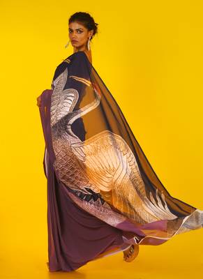 Brown & Black Aves Blended Georgette Digital Printed Saree 2