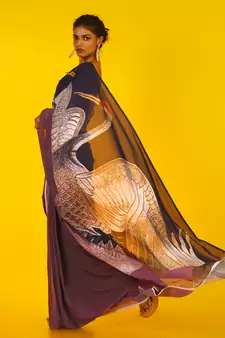Brown & Black Aves Blended Georgette Digital Printed Saree