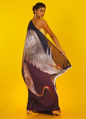 Brown & Black Aves Blended Georgette Digital Printed Saree 3