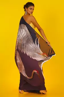 Brown & Black Aves Blended Georgette Digital Printed Saree