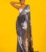Monochrome Tulips Blended Georgette Digital Printed Saree