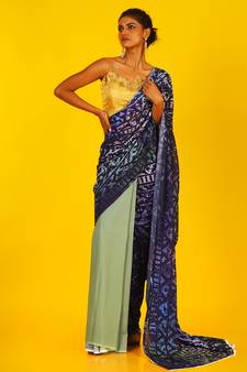 Blue Kitsch Ikkat Blended Georgette Digital Printed Saree