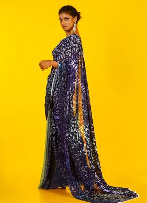 Blue Kitsch Ikkat Blended Georgette Digital Printed Saree 2