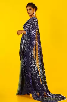 Blue Kitsch Ikkat Blended Georgette Digital Printed Saree