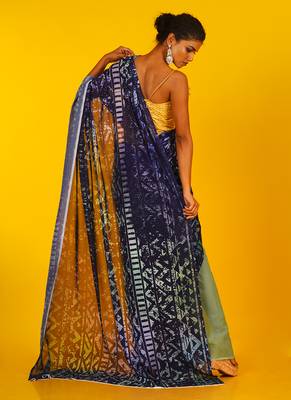 Blue Kitsch Ikkat Blended Georgette Digital Printed Saree 3