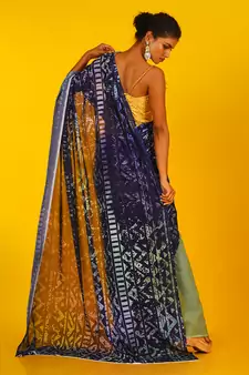 Blue Kitsch Ikkat Blended Georgette Digital Printed Saree