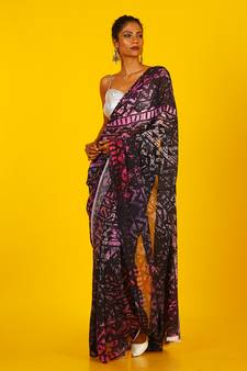 Pink Kitsch Ikkat Blended Georgette Digital Printed Saree