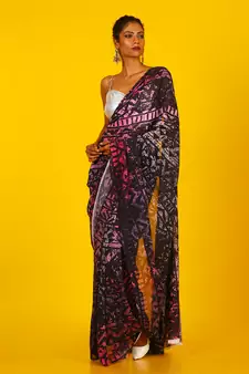 Pink Kitsch Ikkat Blended Georgette Digital Printed Saree