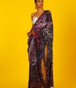 Pink Kitsch Ikkat Blended Georgette Digital Printed Saree