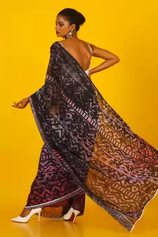 Pink Kitsch Ikkat Blended Georgette Digital Printed Saree