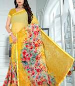 Yellow printed Chiffon Saree with Blouse