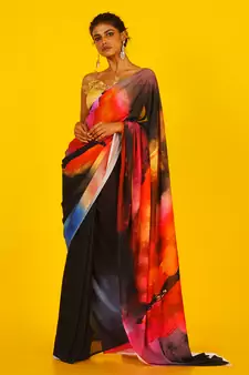 Black Honeysong Blended Georgette Digital Printed Saree