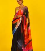 Black Honeysong Blended Georgette Digital Printed Saree