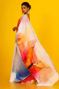 White Honeysong Blended Georgette Digital Printed Saree