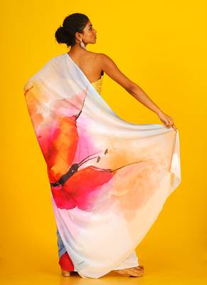 White Honeysong Blended Georgette Digital Printed Saree 3