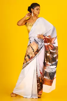 Earthern Sky Line Blended Georgette Digital Printed Saree
