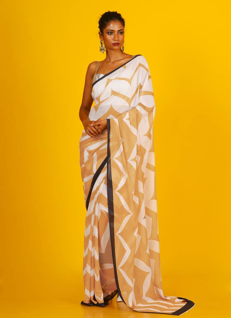 Mustard Fling Blended Georgette Digital Printed Saree