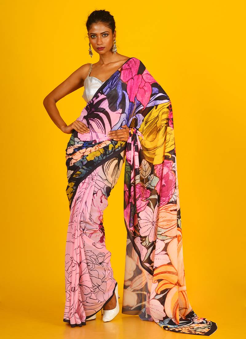 Pink Oasis Blended Georgette Digital Printed Saree