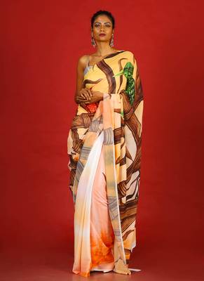 Orange Belladonna Blended Georgette Digital Printed Saree 1