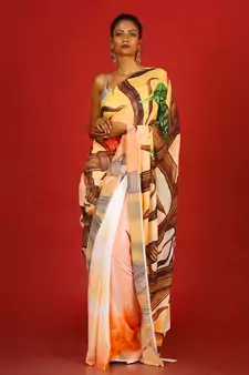 Orange Belladonna Blended Georgette Digital Printed Saree