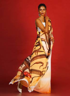 Orange Belladonna Blended Georgette Digital Printed Saree 2