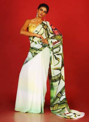 Green Belladonna Blended Georgette Digital Printed Saree 1