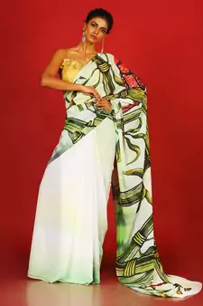 Green Belladonna Blended Georgette Digital Printed Saree