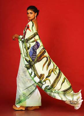 Green Belladonna Blended Georgette Digital Printed Saree 2