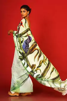 Green Belladonna Blended Georgette Digital Printed Saree