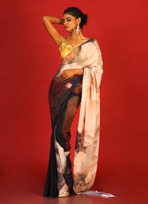 Black Efflorescence Blended Georgette Digital Printed Saree 1